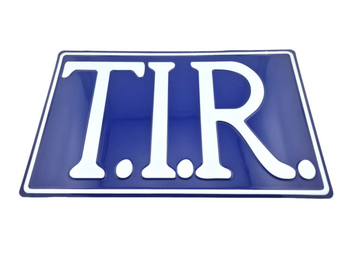 T.I.R. bord blauw met witte opdruk KKT